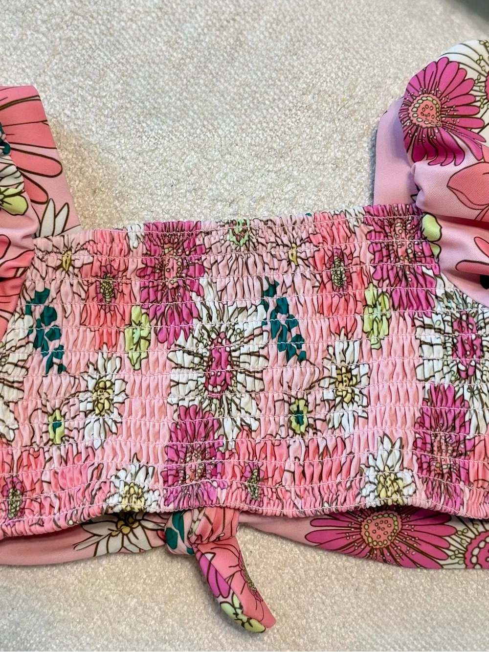 Pink Floral Tie-Front Bikini Top